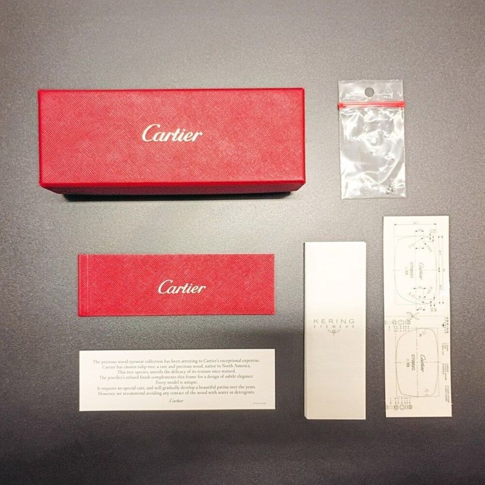 CARTIER wood Eyeglasses storage Box + Booklet + Warranty + extras MINT Pre-owned